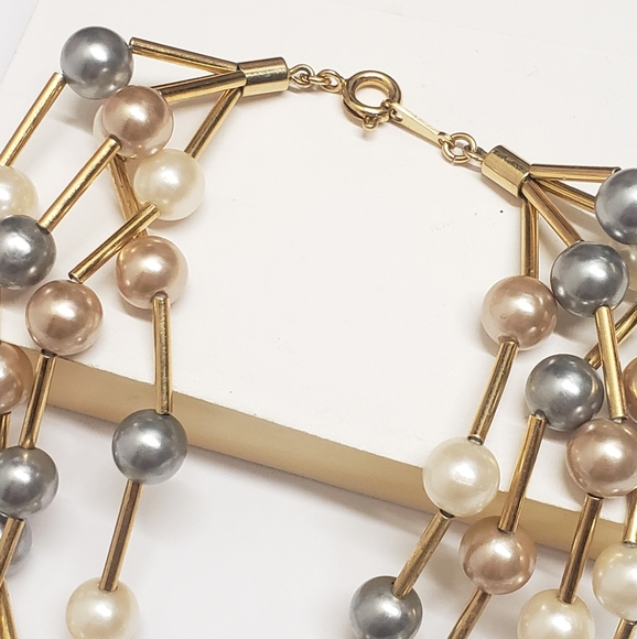 Vintage Avon Multi Color Pearl Beaded Multi Strand Necklace - Picture 7 of 9